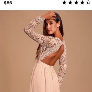 Blush pink, long sleeve, half lace/half sheer material